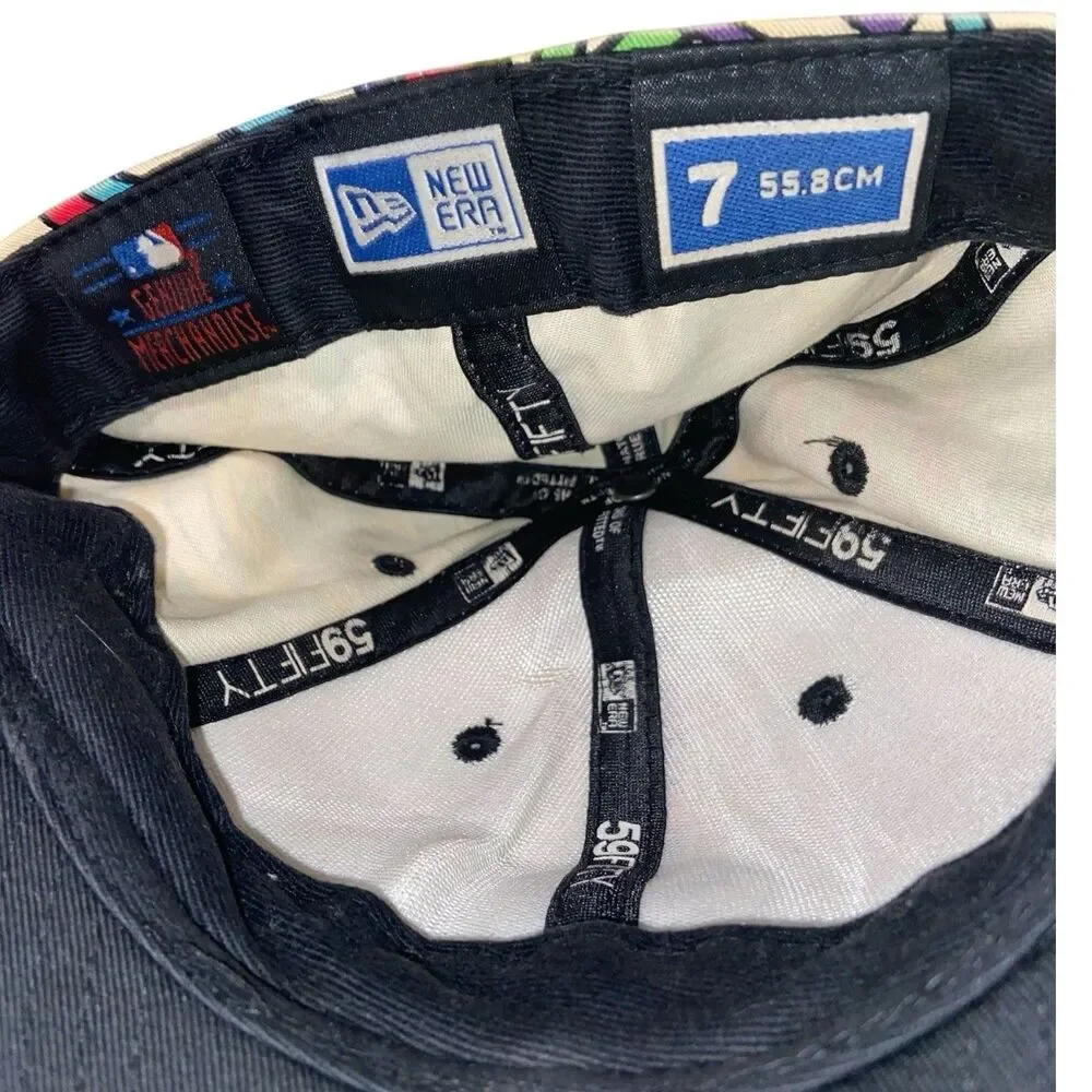 New York Yankees Hat Cap Fitted Mens 7 1/4 White Logo MLB Baseball New Era -RARE